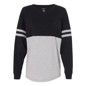 BOXERCRAFT WOMEN'S POM POM OVERSIZE LONG SLEEVE JERSEY T SHIRT SIZE Small NEW